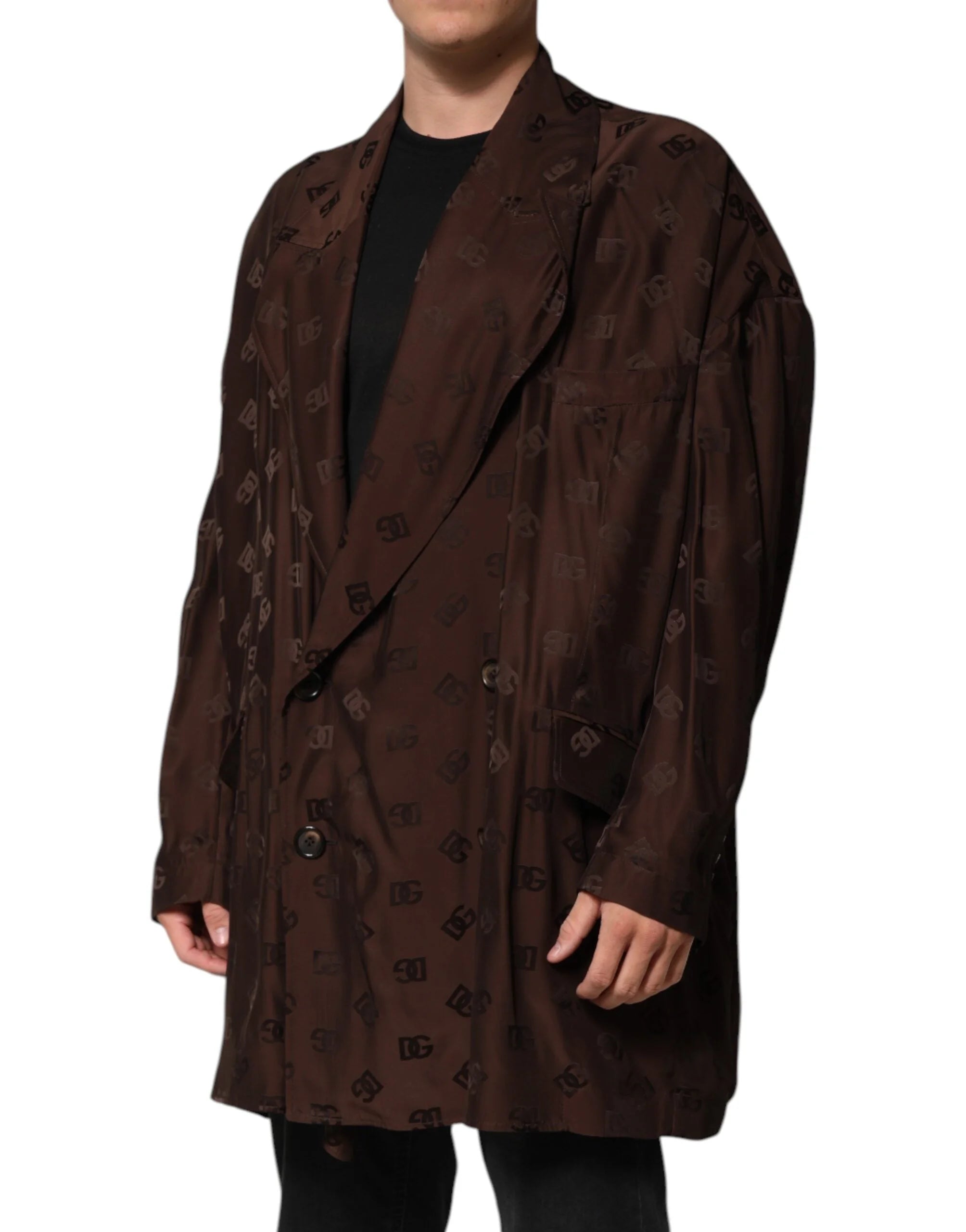 Dolce & Gabbana Brown Polyester Logo Monogram Coat Jacket - IT50 | L - Overcoats
