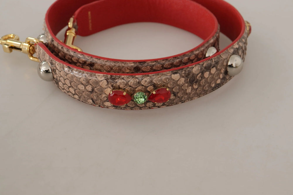 Dolce & Gabbana Brown Python Leather Crystals Shoulder Strap - Handbag & Wallet Accessories