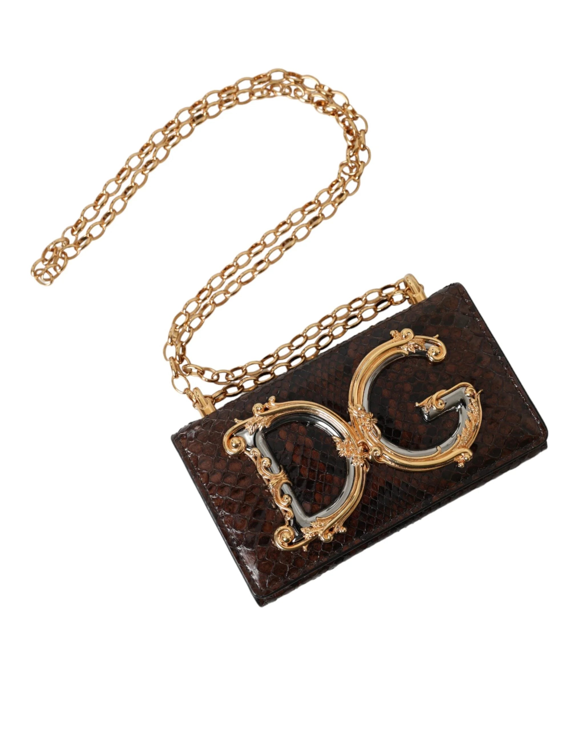 Dolce & Gabbana Brown Python Leather DG Girls Crossbody Phone Bag - Cross Body Bags
