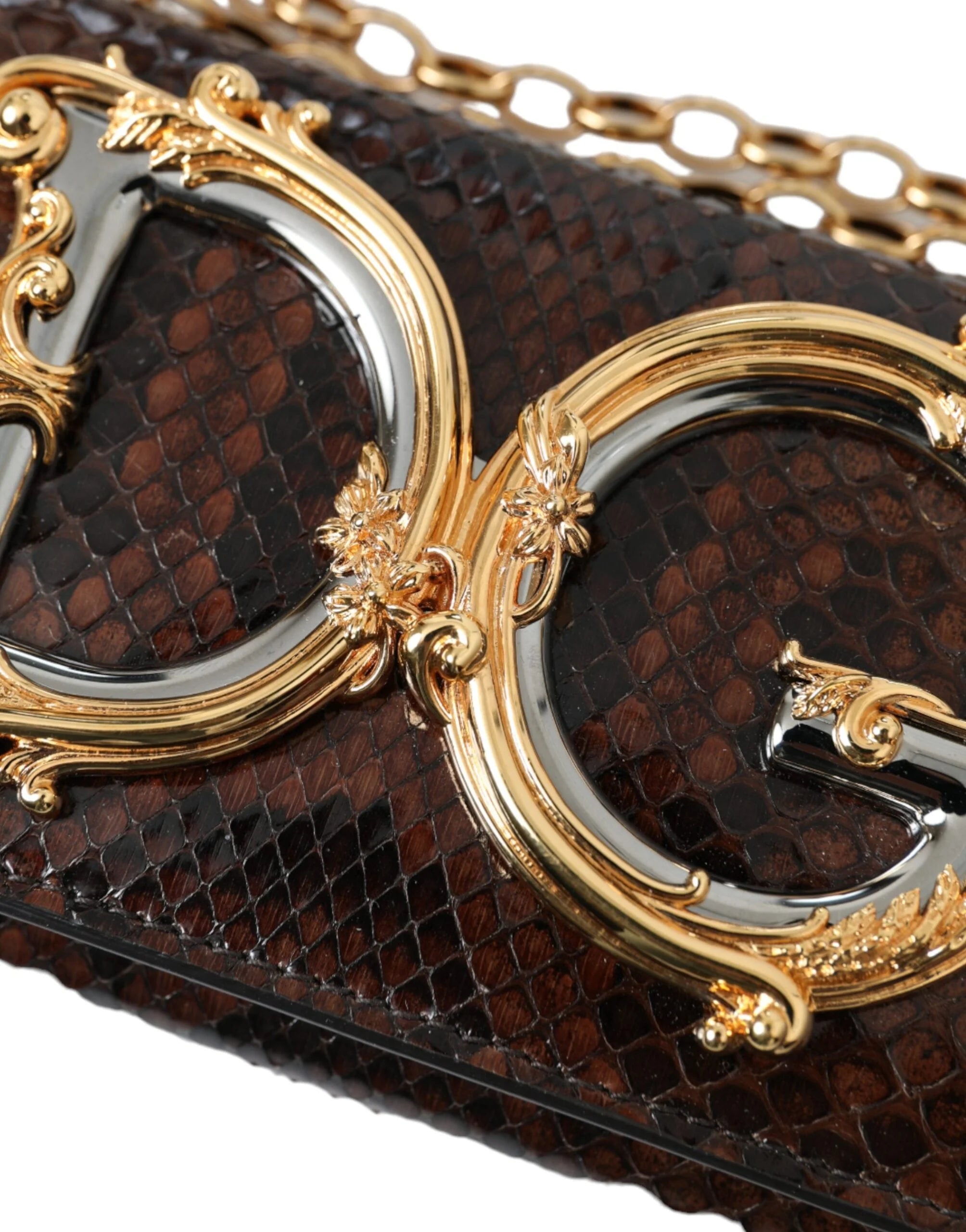 Dolce & Gabbana Brown Python Leather DG Girls Crossbody Phone Bag - Cross Body Bags
