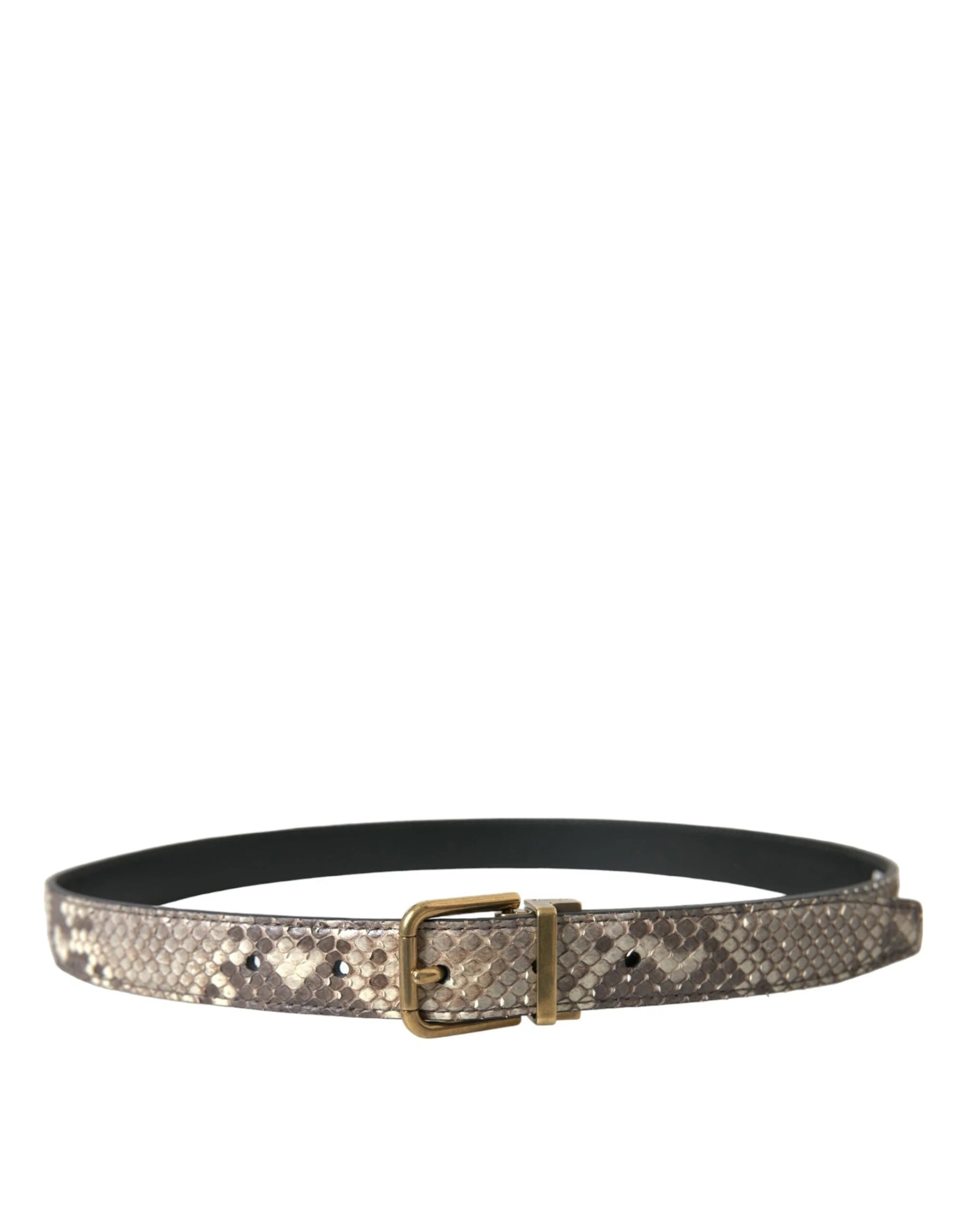 Dolce & Gabbana Brown Python Leather Gold Metal Buckle Belt - 80 cm / 32 Inches - Belts