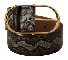 Dolce & Gabbana Brown Python Leather Gold Oval Buckle Belt - 80 cm / 32 Inches - Belts