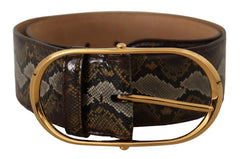 Dolce & Gabbana Brown Python Leather Gold Oval Buckle Belt - 80 cm / 32 Inches - Belts