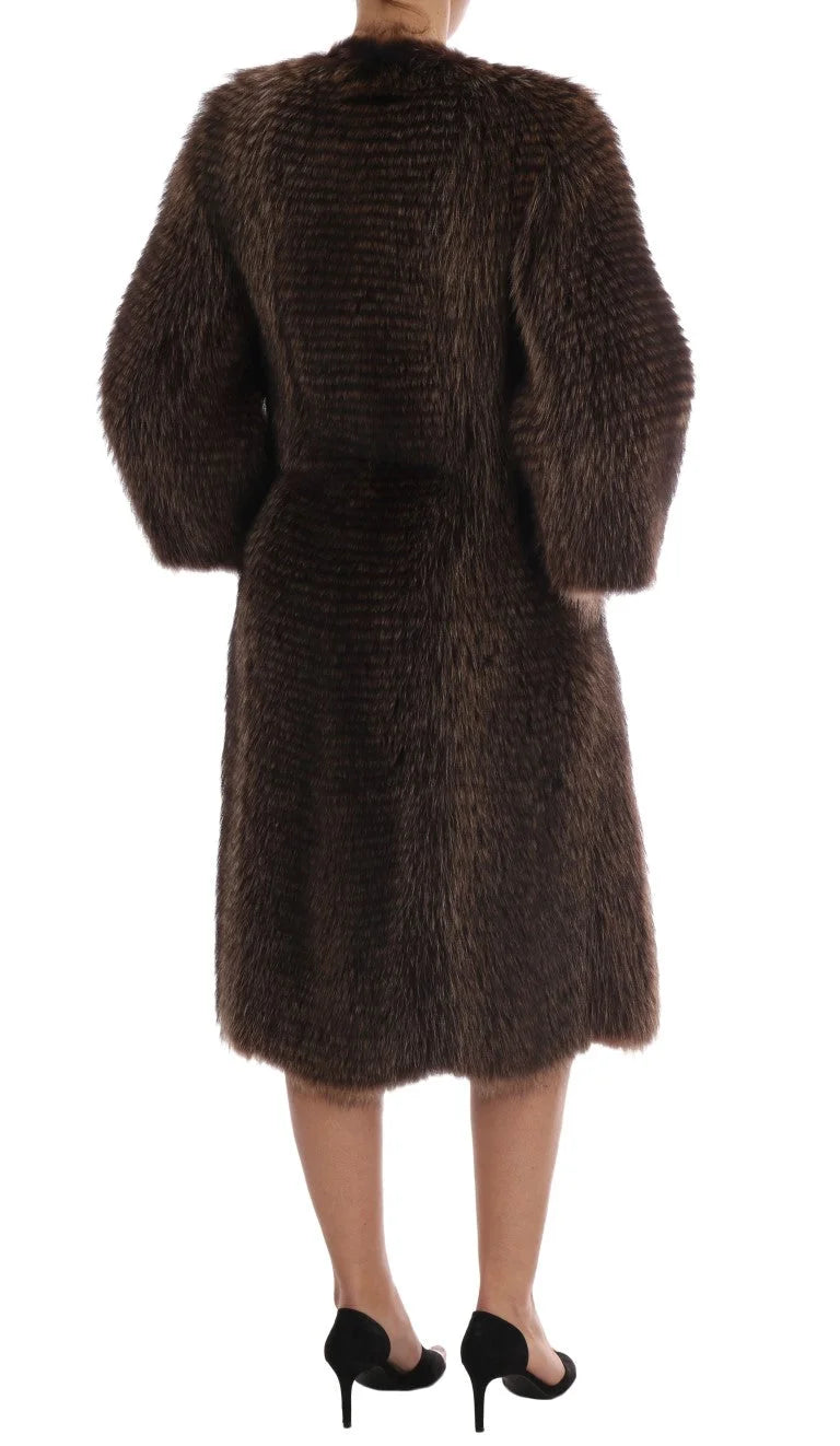 Dolce & Gabbana Brown Raccoon Fur Coat Jacket - IT40|S - Overcoats
