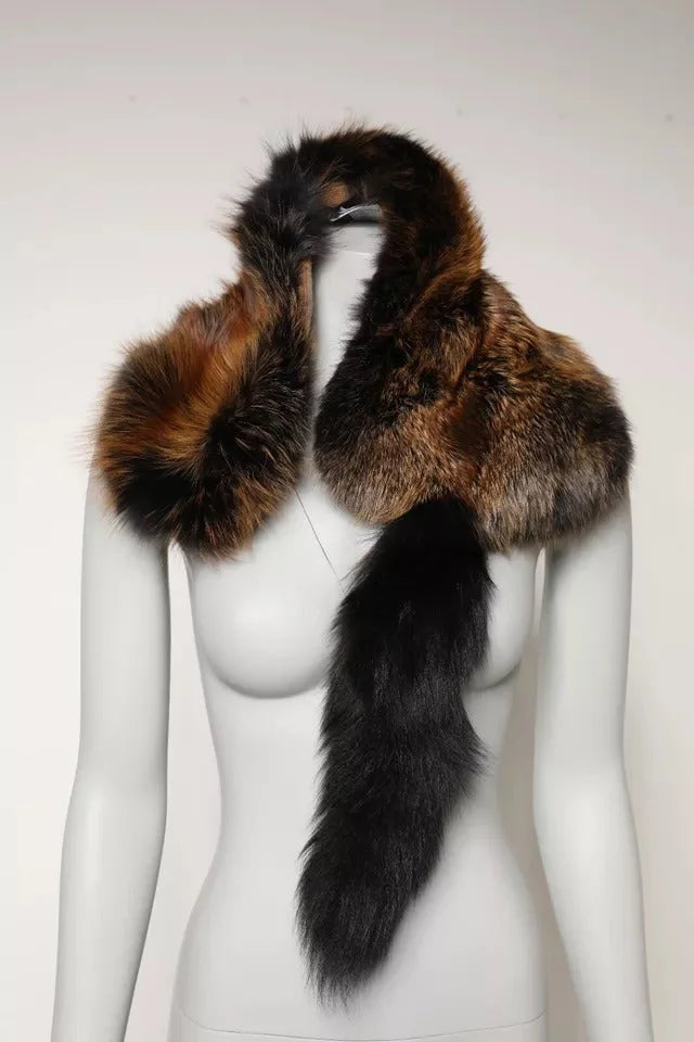 Dolce & Gabbana Brown Red Fox Fur Neck Warmer Winter Scarf - Scarves & Shawls