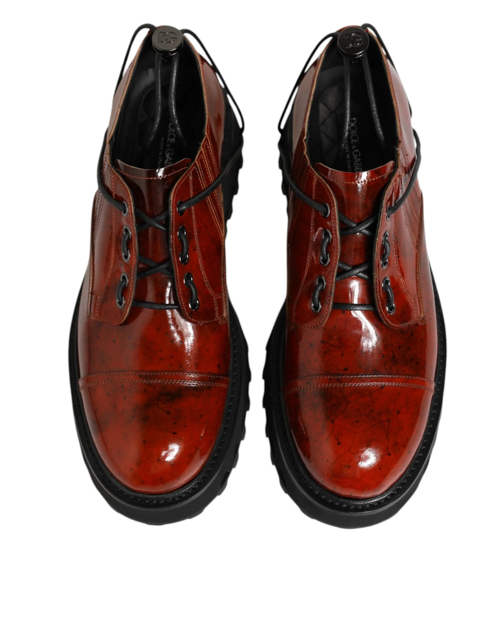 Dolce & Gabbana Brown Red Leather Lace Up Derby Dress Shoes - EU44/US11 - Shoes