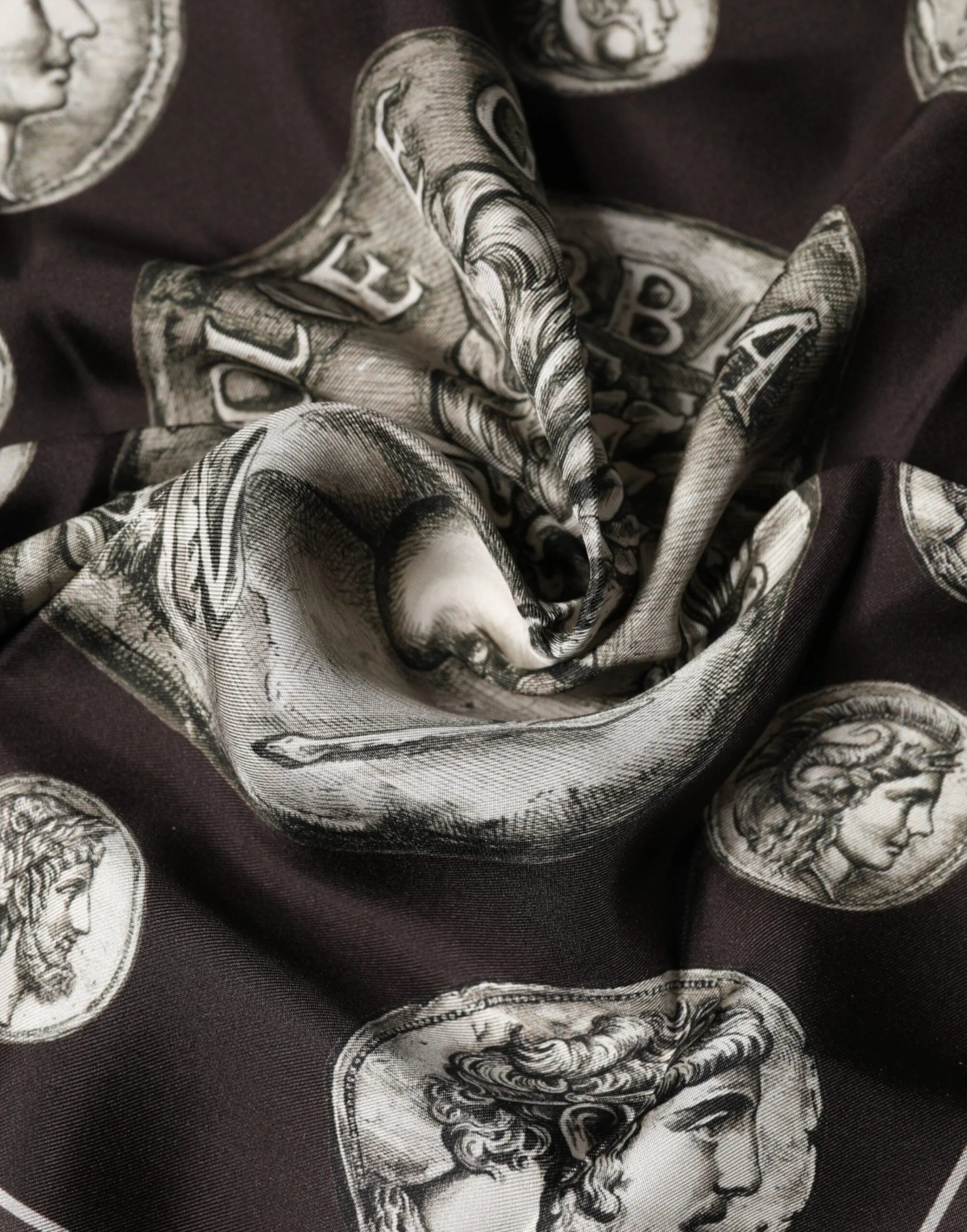 Dolce & Gabbana Brown Roman Coin Print Silk Square Foulard Scarf - Scarves & Shawls