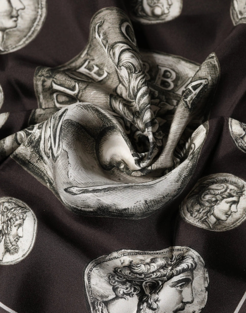 Dolce & Gabbana Brown Roman Coin Print Silk Square Foulard Scarf - Scarves & Shawls