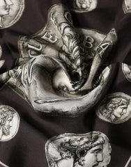 Dolce & Gabbana Brown Roman Coin Print Silk Square Foulard Scarf - Scarves & Shawls