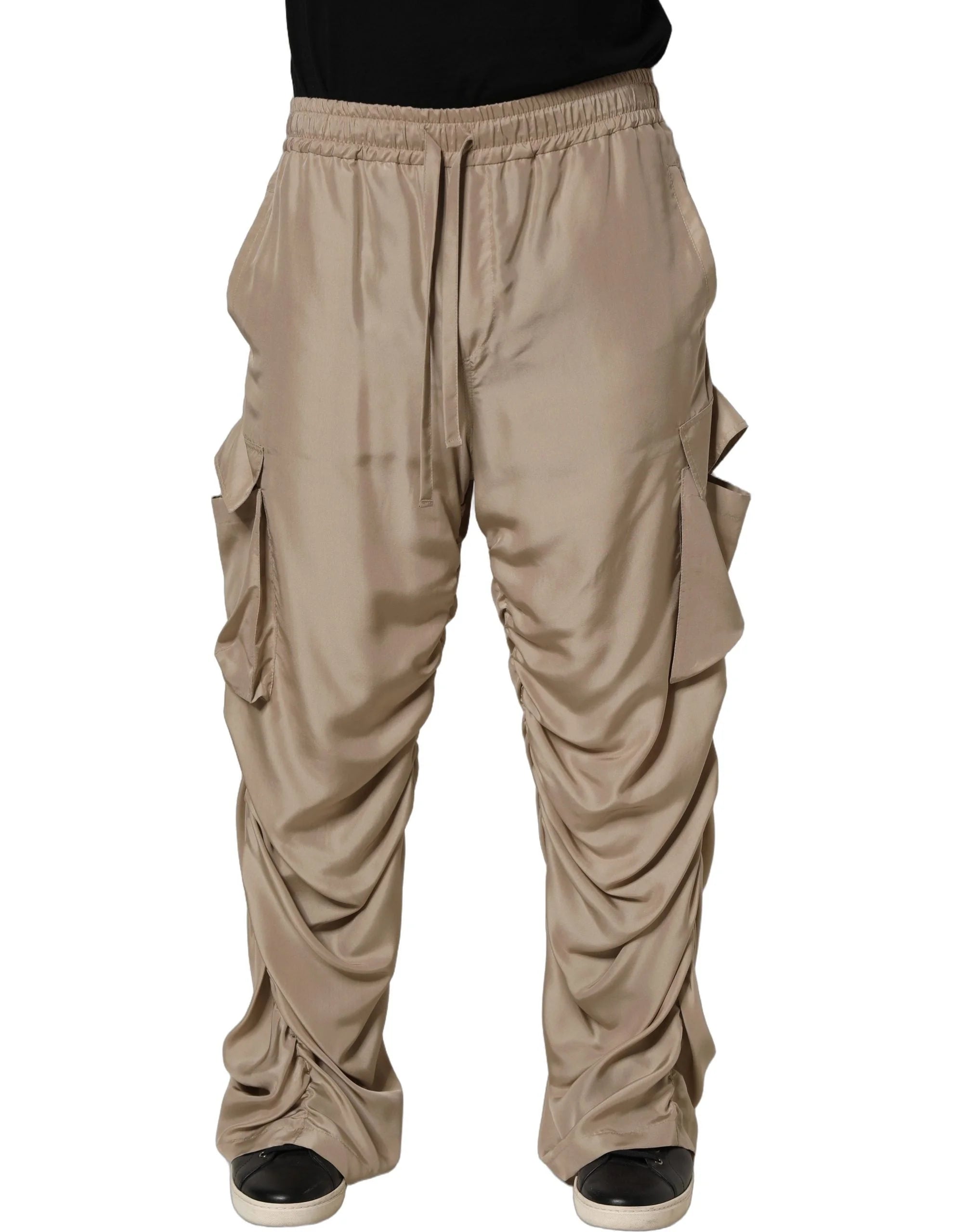 Dolce & Gabbana Brown Ruched Cargo Parachute Men Jogger Pants - IT50 | L