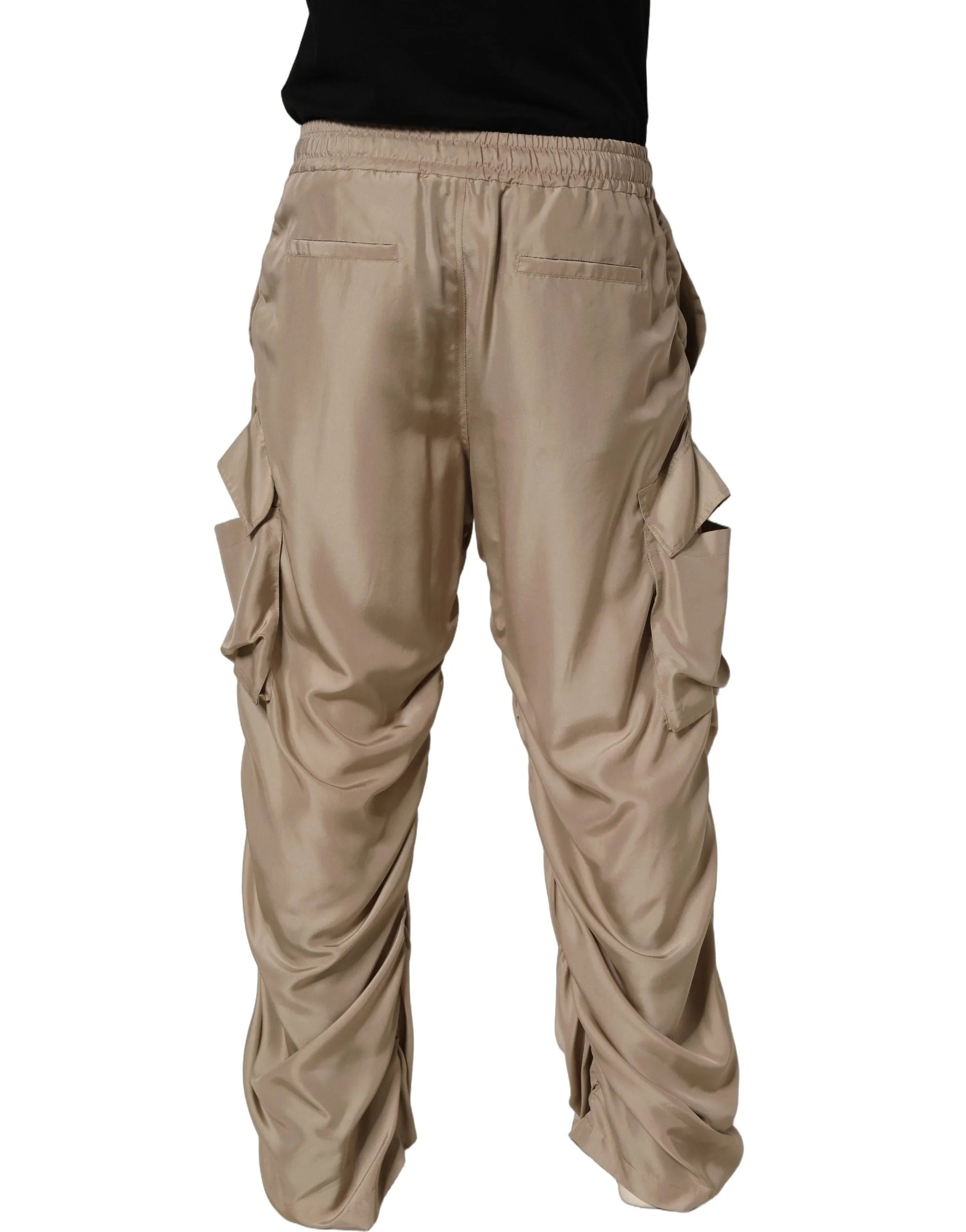 Dolce & Gabbana Brown Ruched Cargo Parachute Men Jogger Pants - IT50 | L