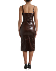 Dolce & Gabbana Brown Shiny Silk Sheath Sleeveless Bodycon Midi Dress - IT40|S - Dresses