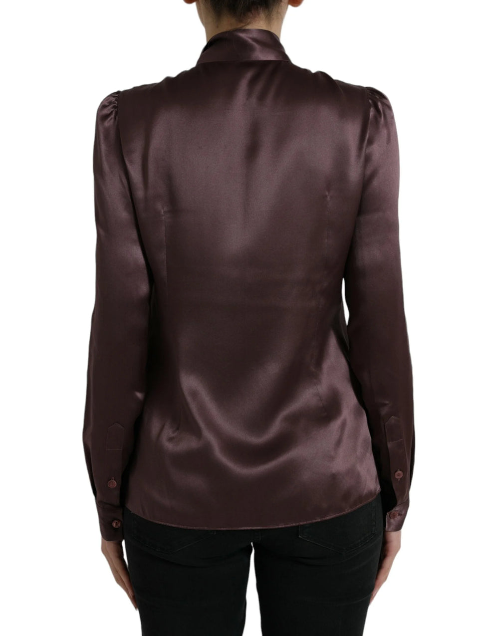 Dolce & Gabbana Brown Silk Ascot Collar Long Sleeve Blouse Top - IT42|M - Blouses