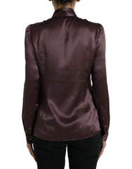 Dolce & Gabbana Brown Silk Ascot Collar Long Sleeve Blouse Top - IT42|M - Blouses