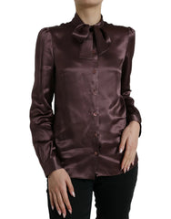 Dolce & Gabbana Brown Silk Ascot Collar Long Sleeve Blouse Top - IT42|M - Blouses