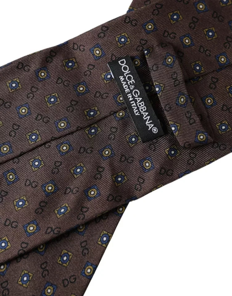 Dolce & Gabbana Brown Silk Branded Logo Adjustable Men Tie - Neckties