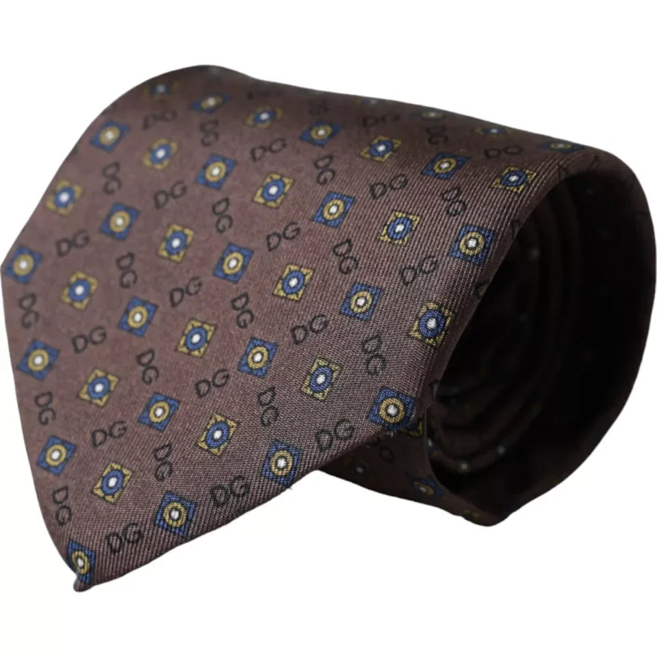 Dolce & Gabbana Brown Silk Branded Logo Adjustable Men Tie - Neckties