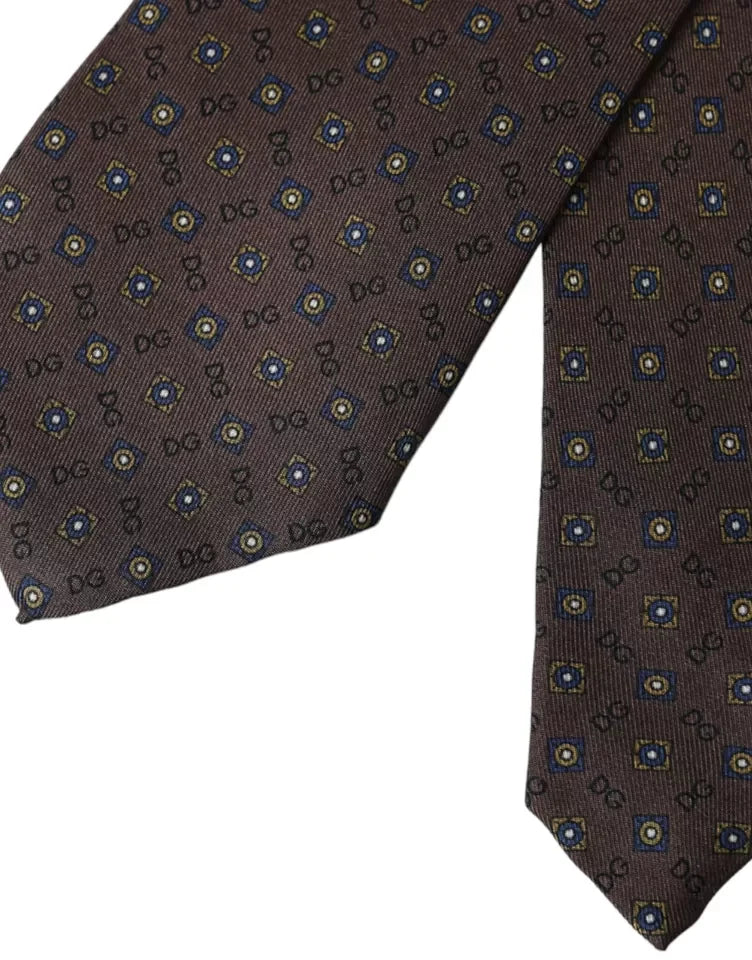 Dolce & Gabbana Brown Silk Branded Logo Adjustable Men Tie - Neckties