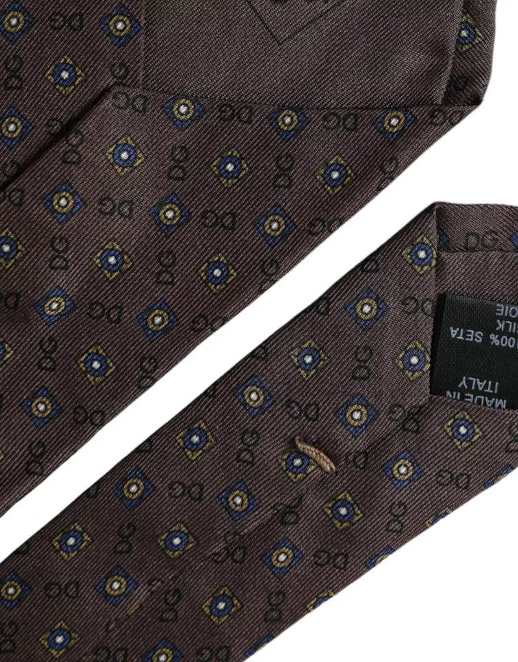Dolce & Gabbana Brown Silk Branded Logo Adjustable Men Tie - Neckties