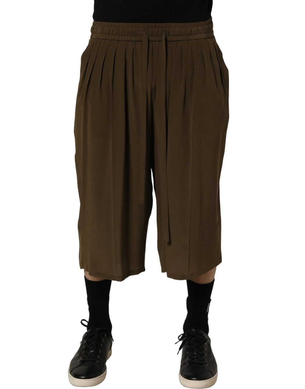 Dolce & Gabbana Brown Silk Mid Waist Pleated Bermuda Shorts - IT48 | M