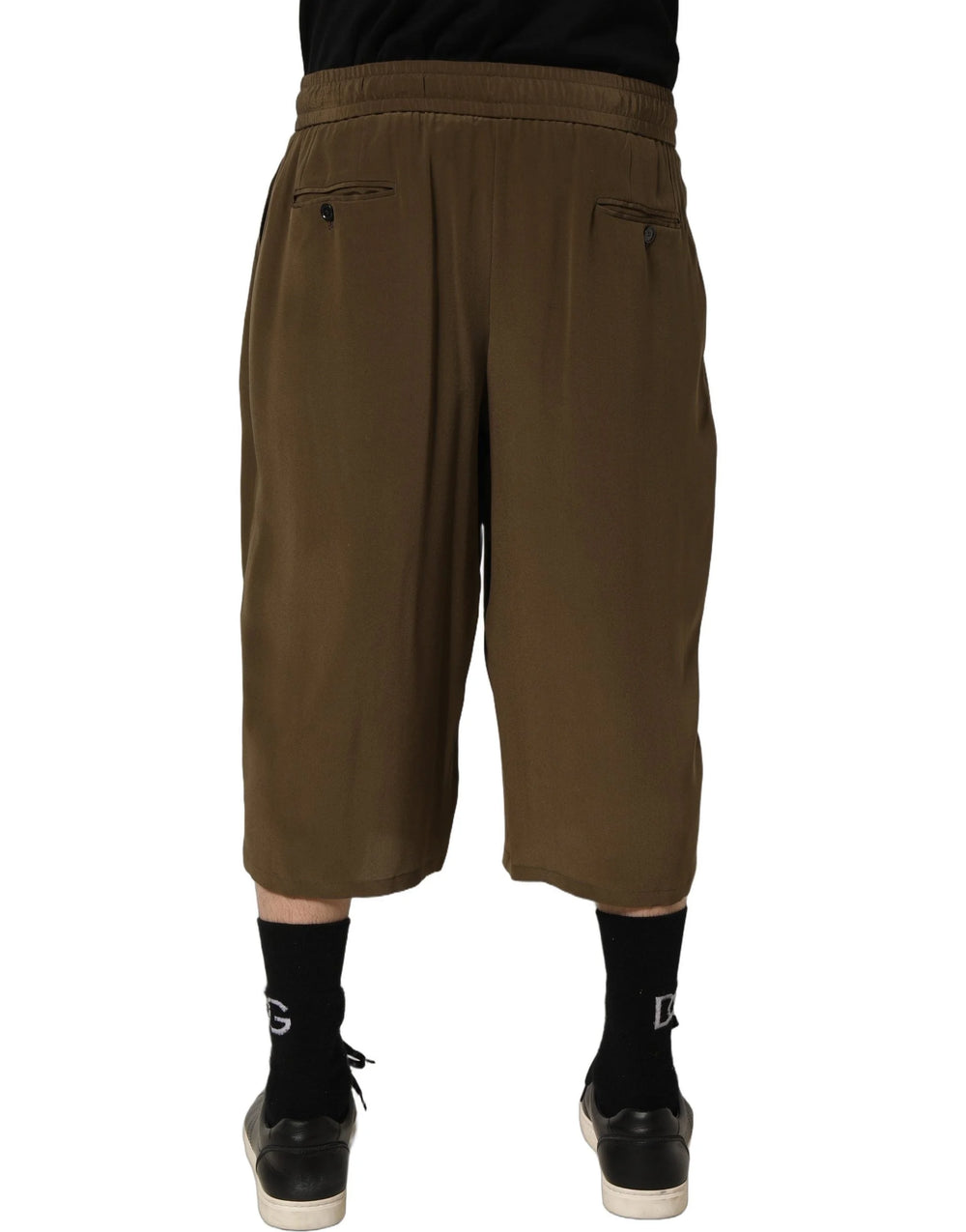 Dolce & Gabbana Brown Silk Mid Waist Pleated Bermuda Shorts - IT48 | M
