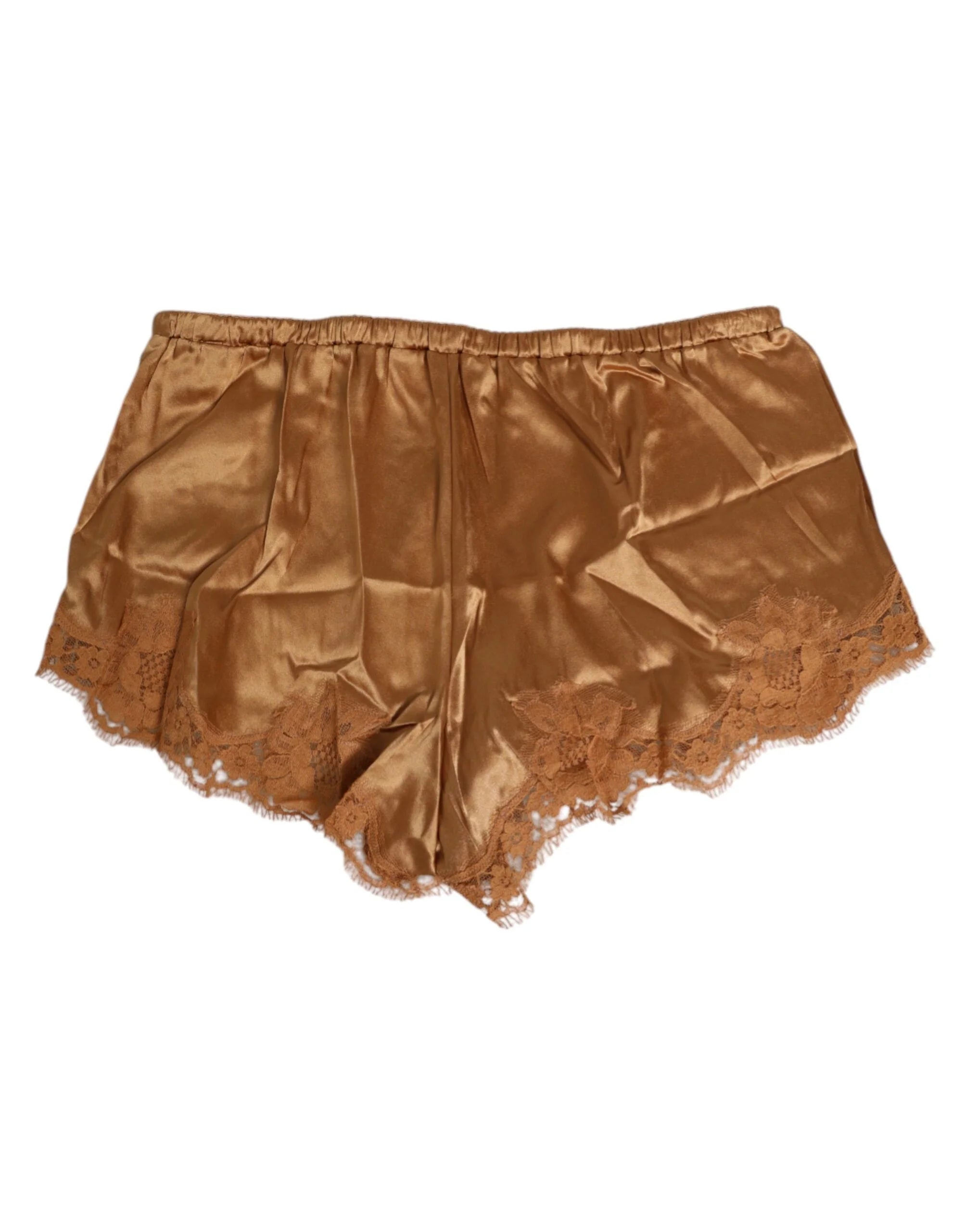 Dolce & Gabbana Brown Silk Satin Floral Lace Shorts Underwear - IT4 | L - Boyshorts