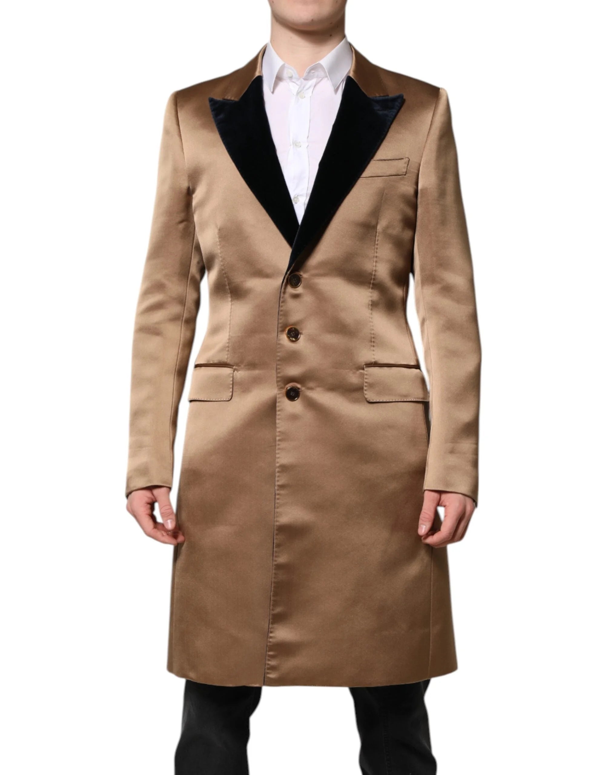 Dolce & Gabbana Brown Silk Single Breasted Trench Coat Jacket - IT48 | M - Trench Coats