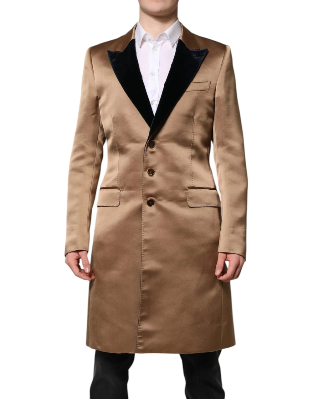 Dolce & Gabbana Brown Silk Single Breasted Trench Coat Jacket - IT48 | M - Trench Coats