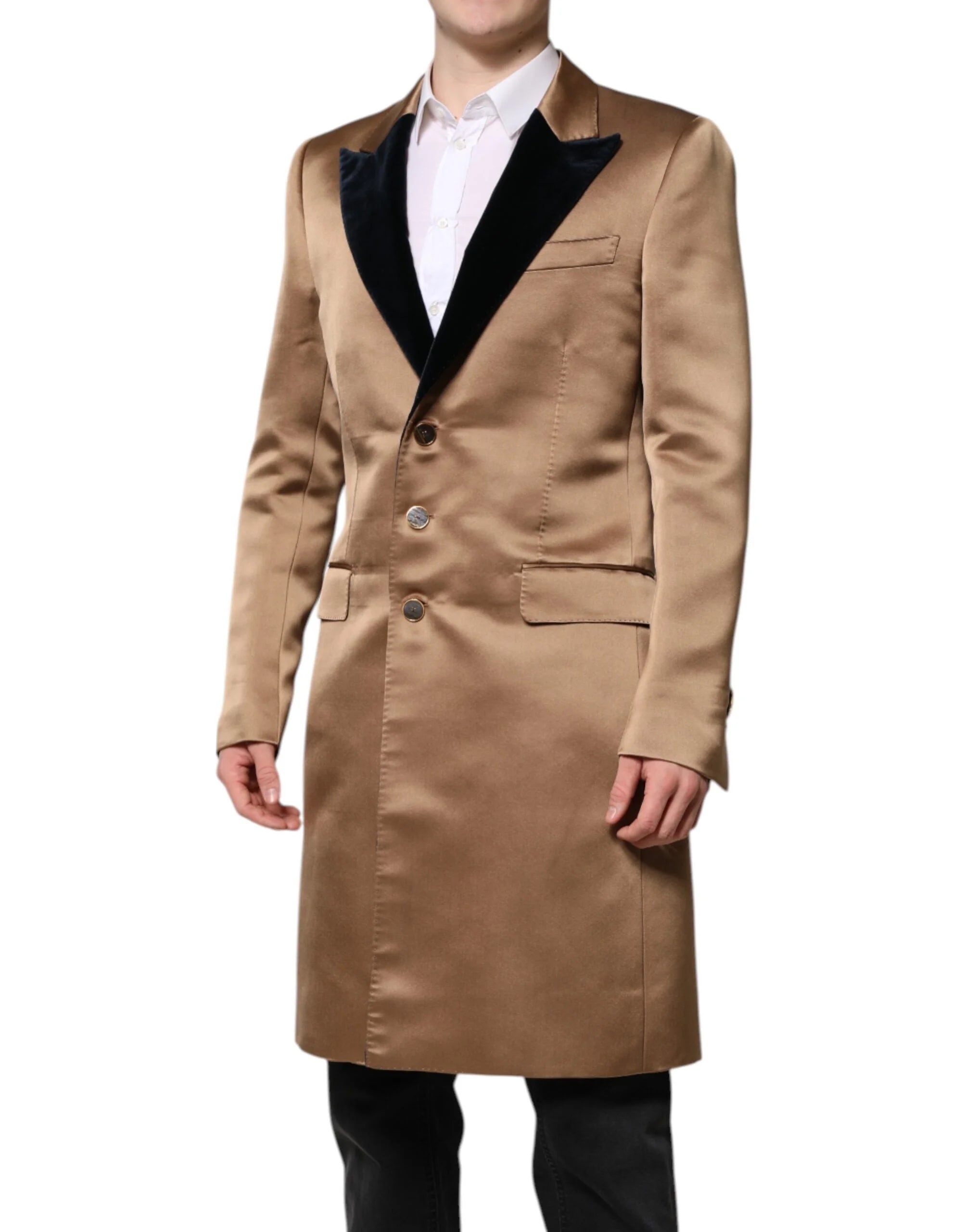 Dolce & Gabbana Brown Silk Single Breasted Trench Coat Jacket - IT48 | M - Trench Coats