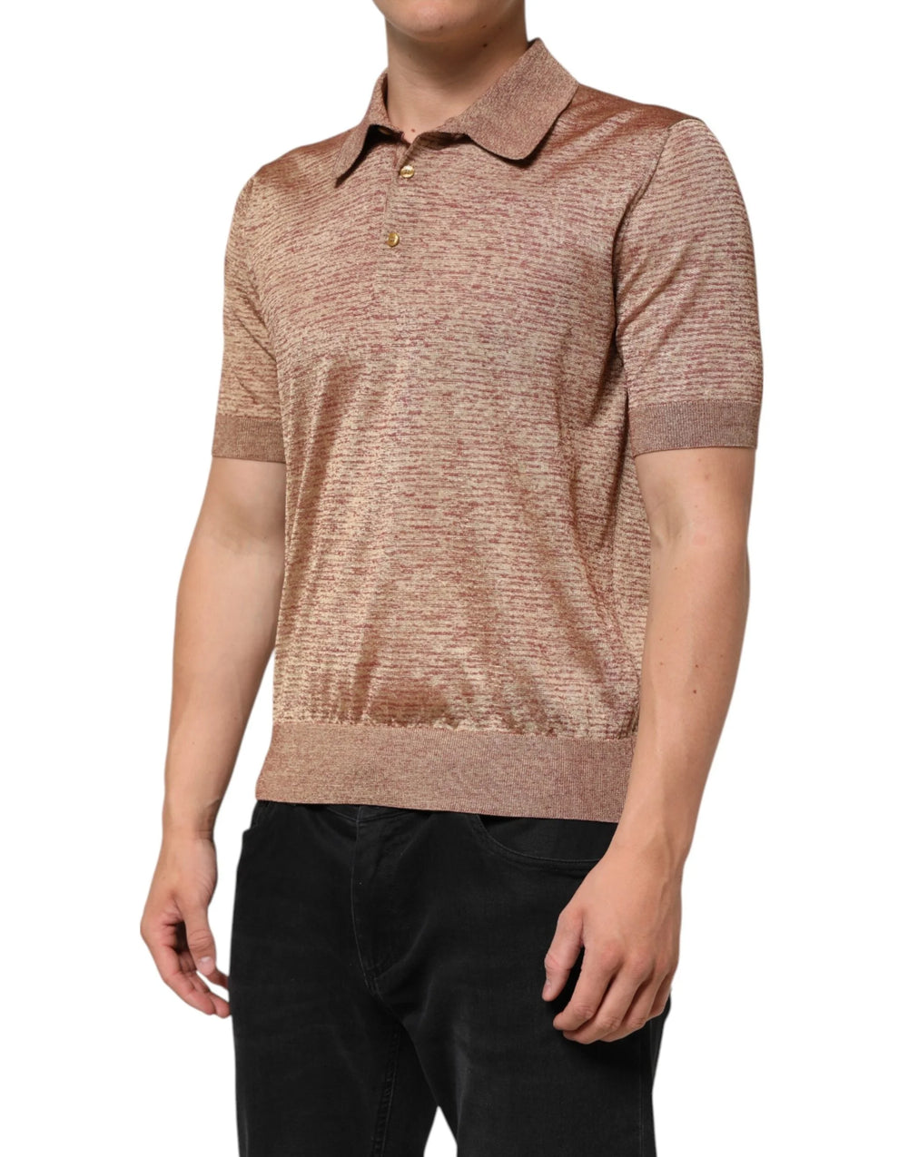 Dolce & Gabbana Brown Silk Textured Short Sleeve Polo T-shirt - IT48 | M - Polos