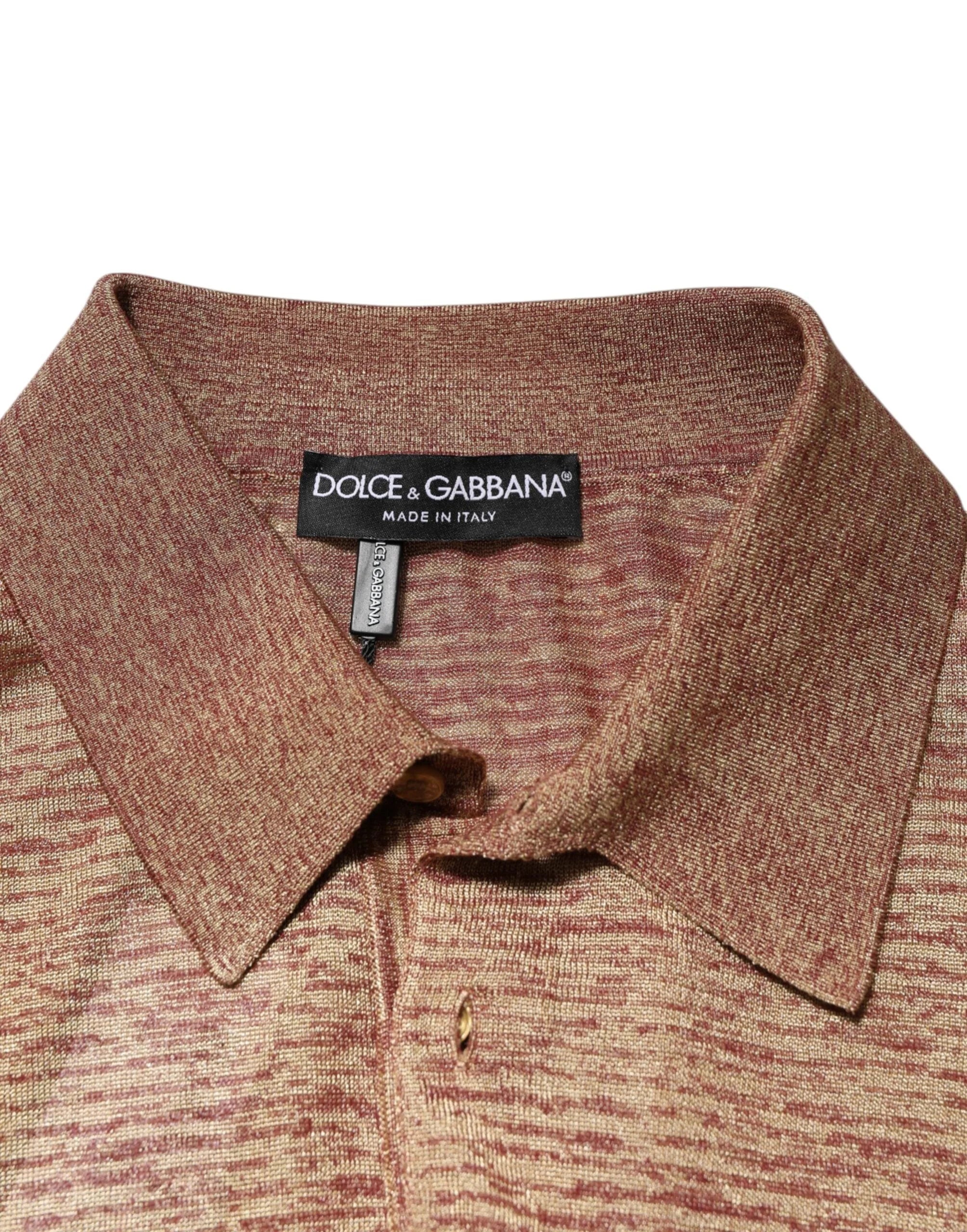 Dolce & Gabbana Brown Silk Textured Short Sleeve Polo T-shirt - IT48 | M - Polos