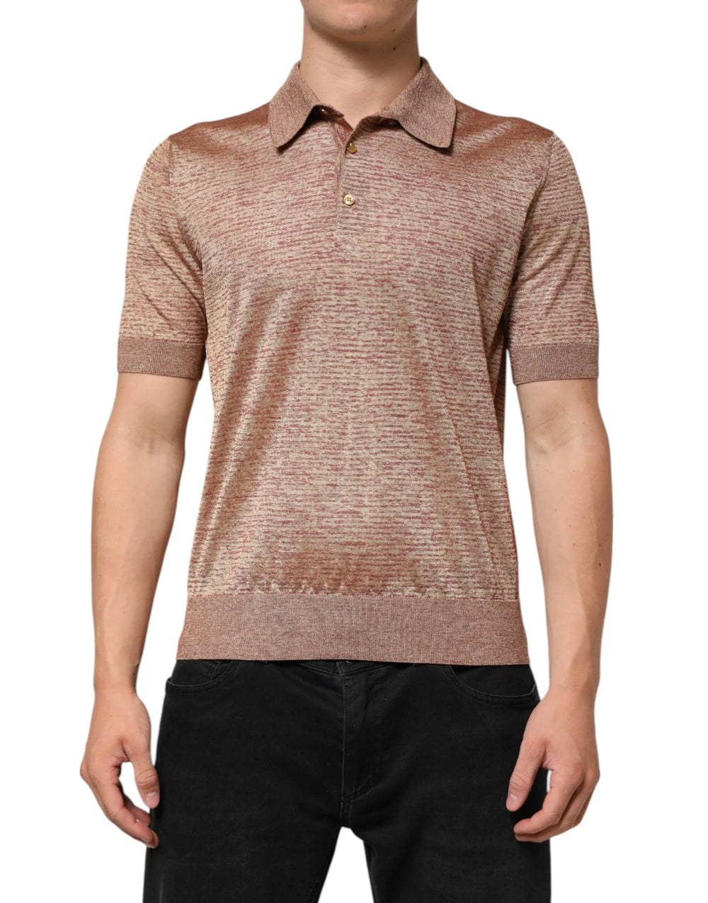 Dolce & Gabbana Brown Silk Textured Short Sleeve Polo T-shirt - IT48 | M - Polos
