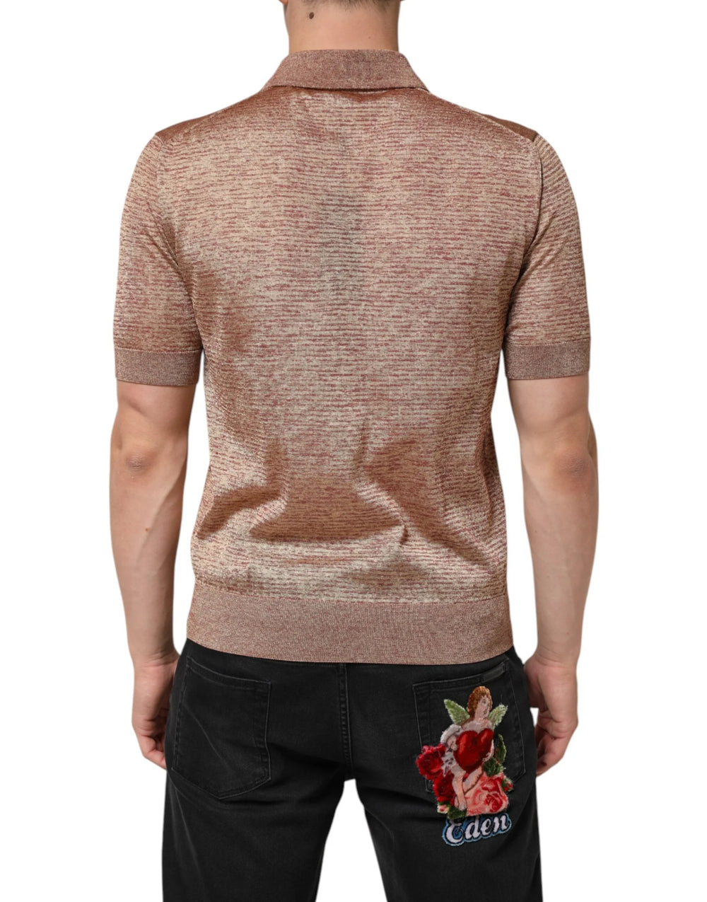 Dolce & Gabbana Brown Silk Textured Short Sleeve Polo T-shirt - IT48 | M - Polos