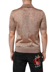 Dolce & Gabbana Brown Silk Textured Short Sleeve Polo T-shirt - IT48 | M - Polos
