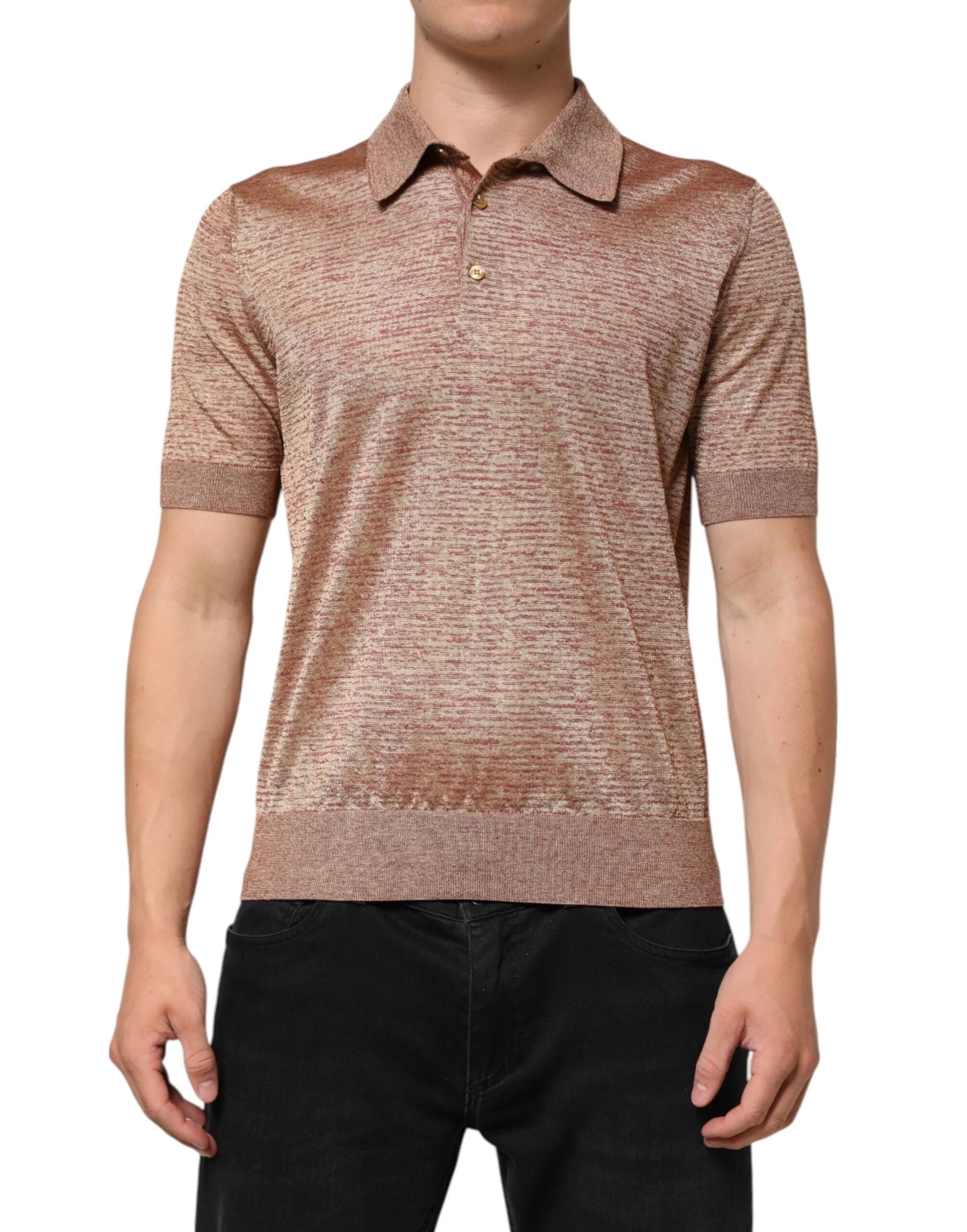 Dolce & Gabbana Brown Silk Textured Short Sleeve Polo T-shirt - IT48 | M - Polos