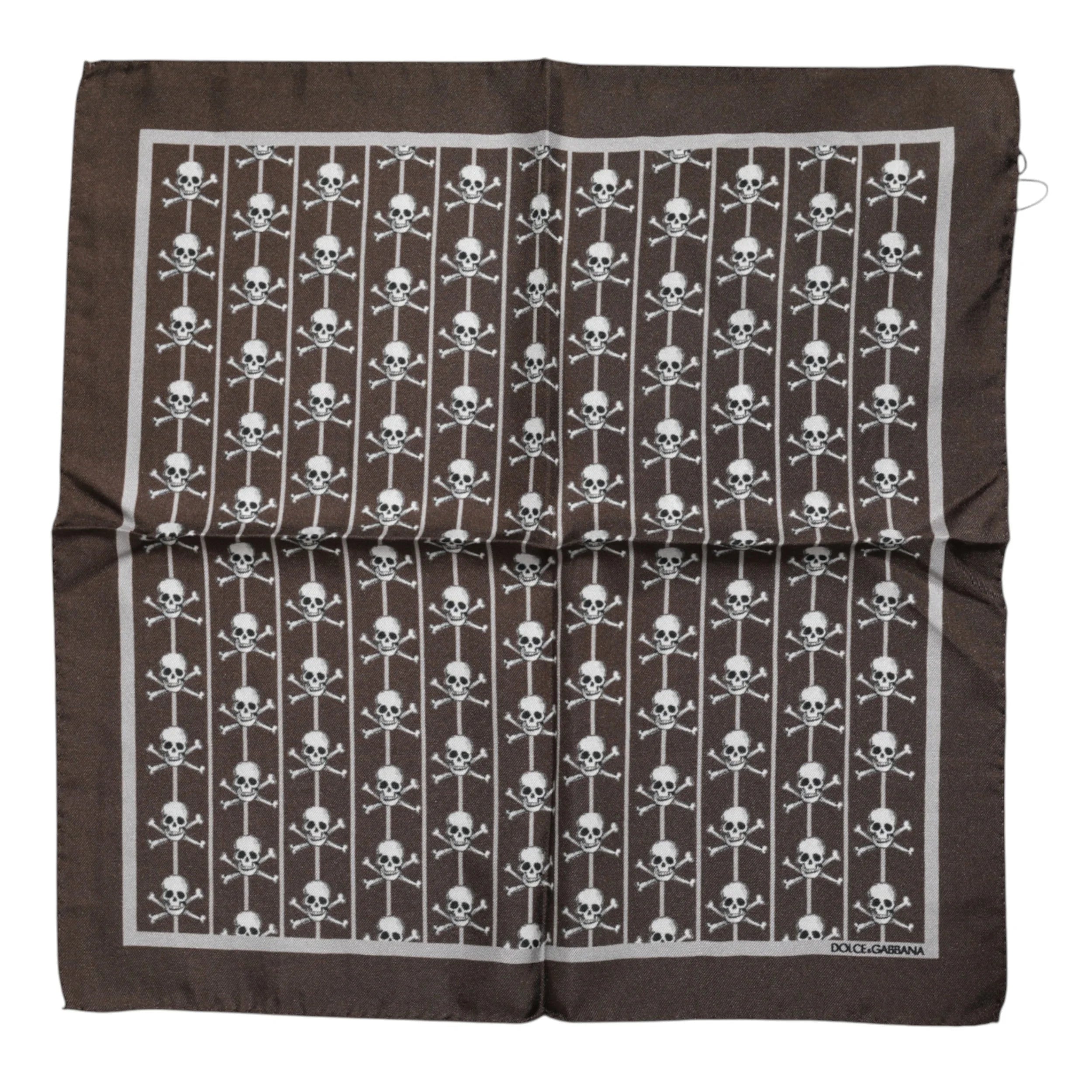 Dolce & Gabbana Brown Skull Silk Square Men Foulard Scarf - Scarves & Shawls