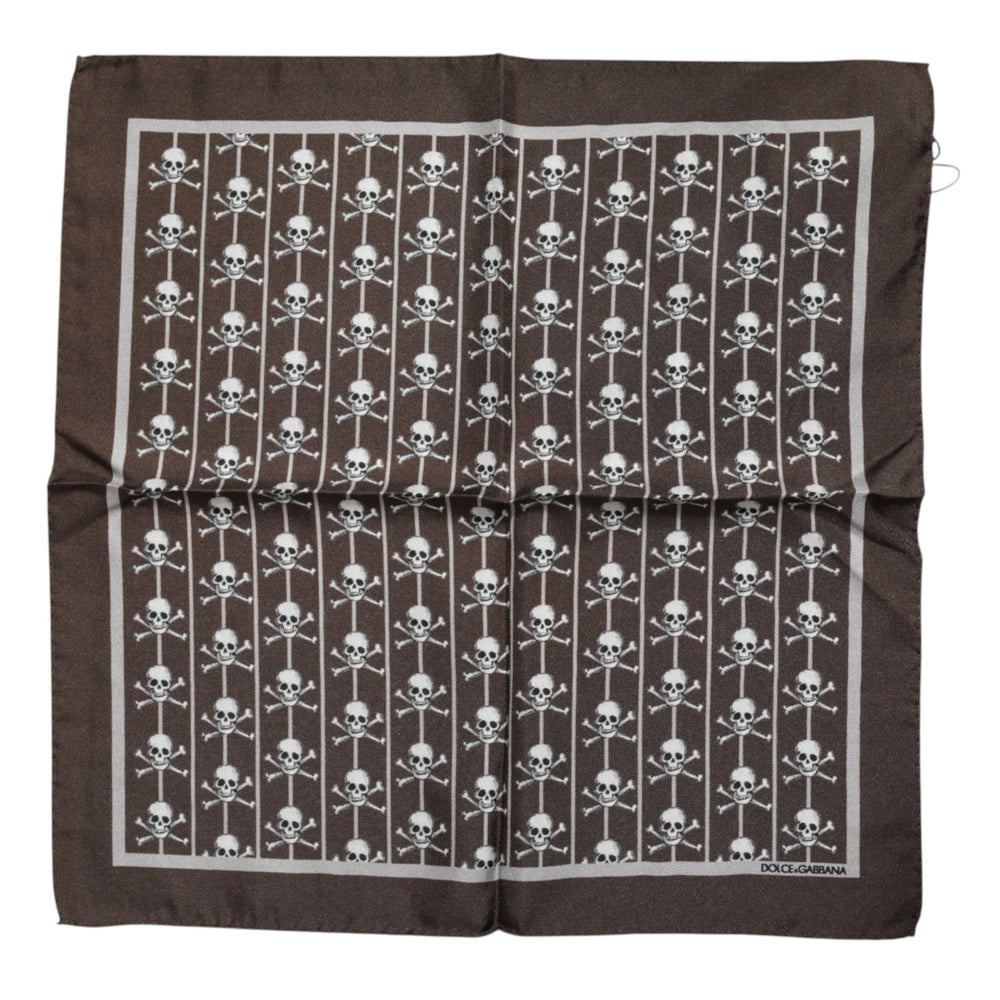 Dolce & Gabbana Brown Skull Silk Square Men Foulard Scarf - Scarves & Shawls