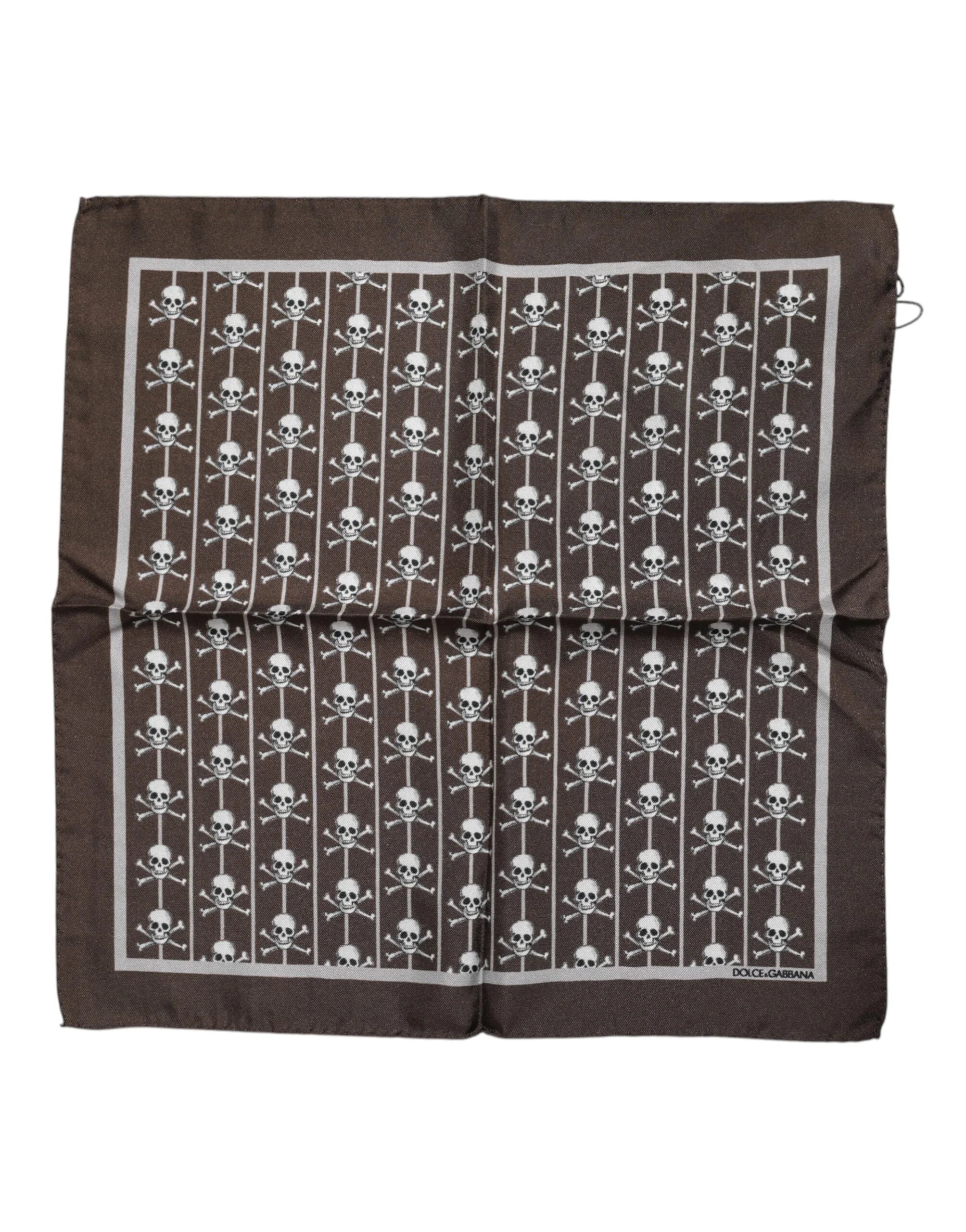 Dolce & Gabbana Brown Skull Silk Square Men Foulard Scarf - Scarves & Shawls