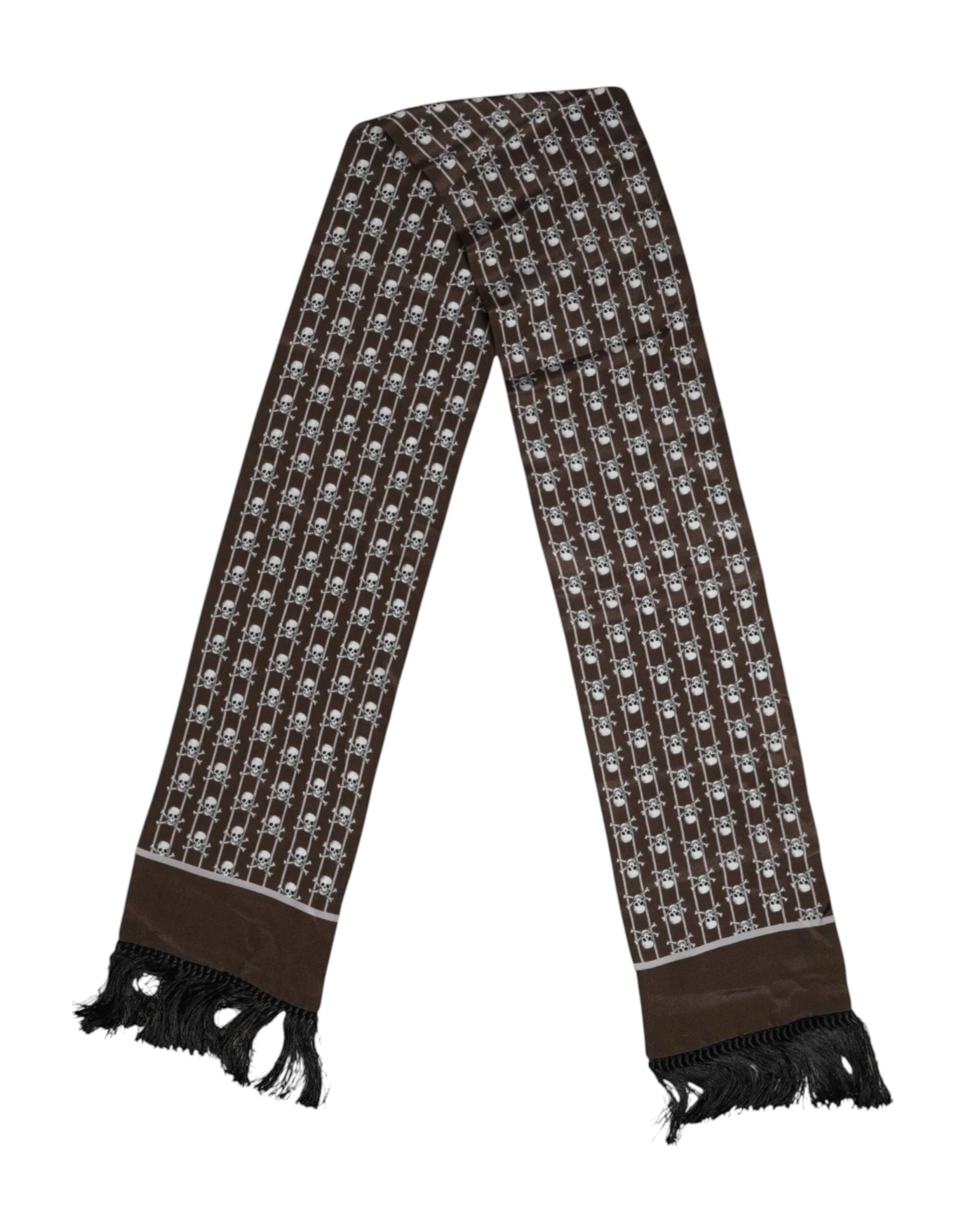 Dolce & Gabbana Brown Skulls Print Fringes Men Foulard Scarf - Scarves & Shawls