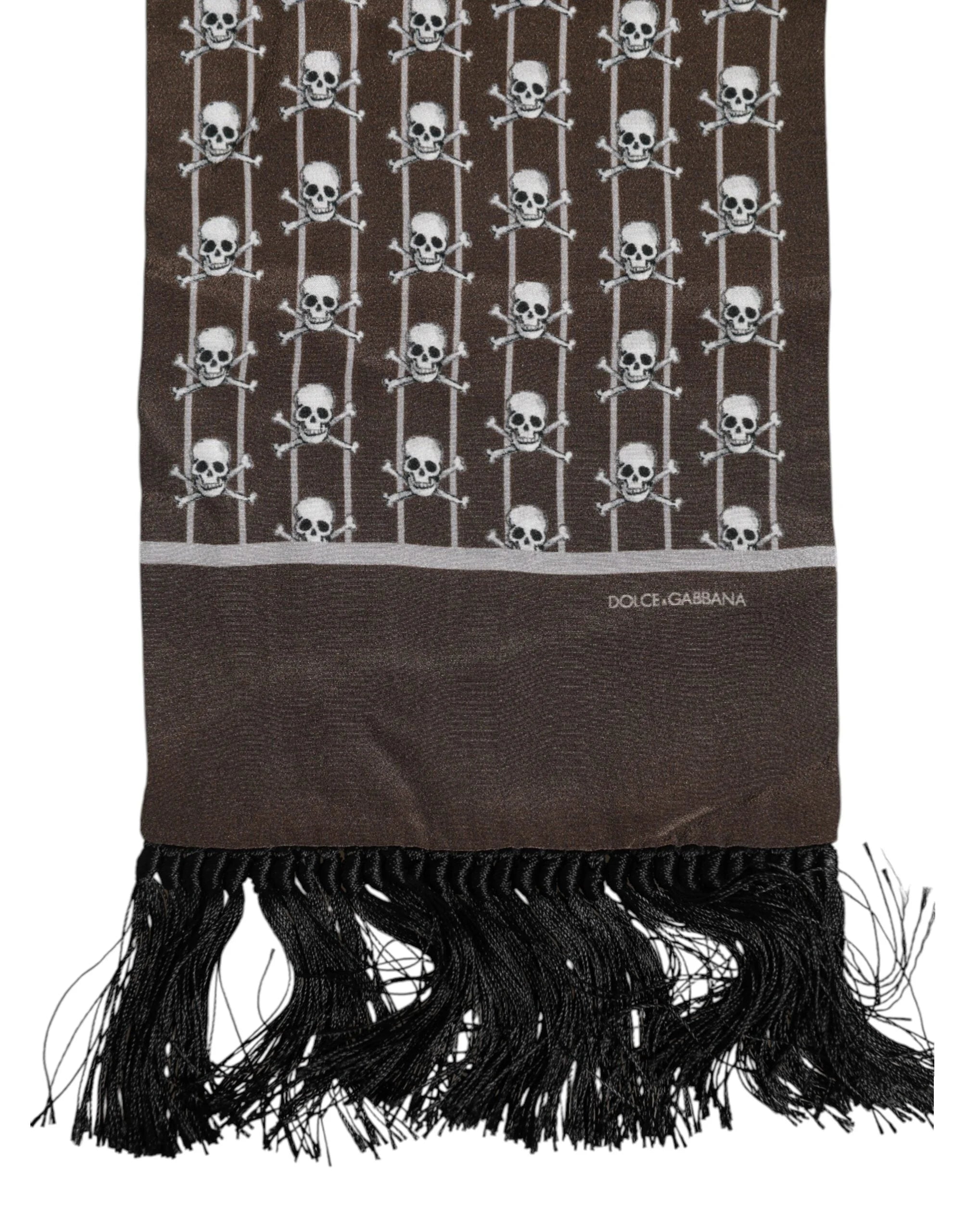 Dolce & Gabbana Brown Skulls Print Fringes Men Foulard Scarf - Scarves & Shawls