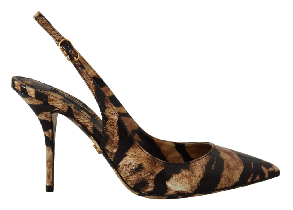 Dolce & Gabbana Brown Slingbacks Leather Tiger Shoes - EU37/US6.5