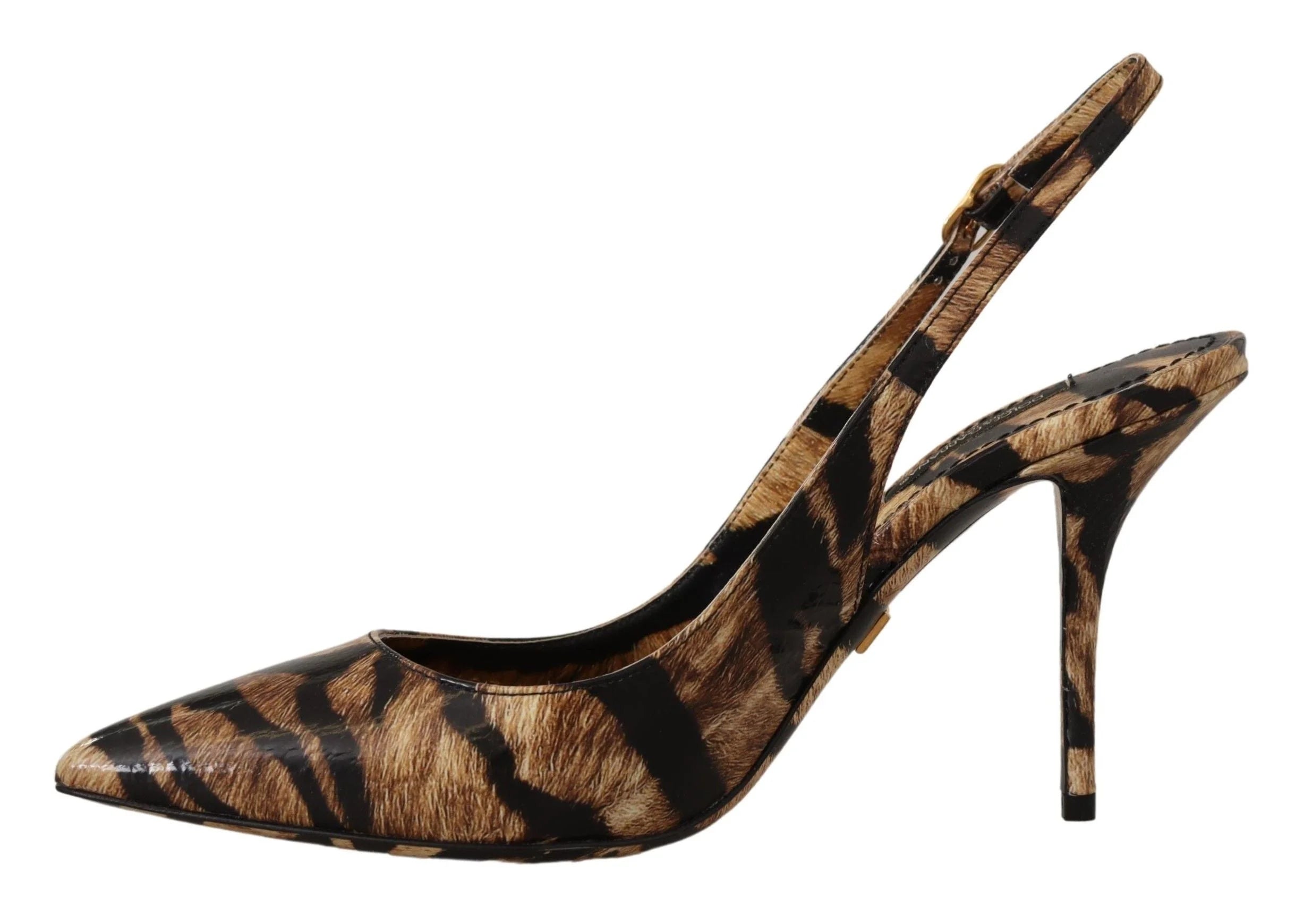 Dolce & Gabbana Brown Slingbacks Leather Tiger Shoes - EU37/US6.5