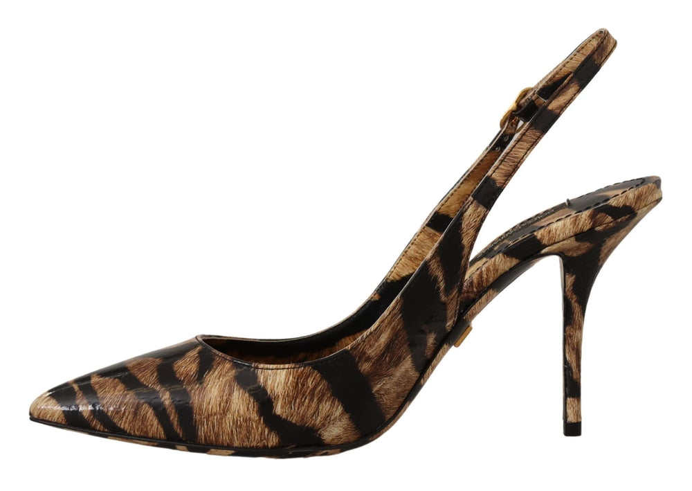 Dolce & Gabbana Brown Slingbacks Leather Tiger Shoes - EU37/US6.5