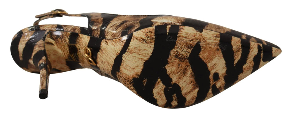 Dolce & Gabbana Brown Slingbacks Leather Tiger Shoes - EU37/US6.5
