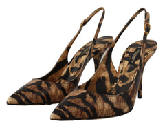 Dolce & Gabbana Brown Slingbacks Leather Tiger Shoes - EU37/US6.5