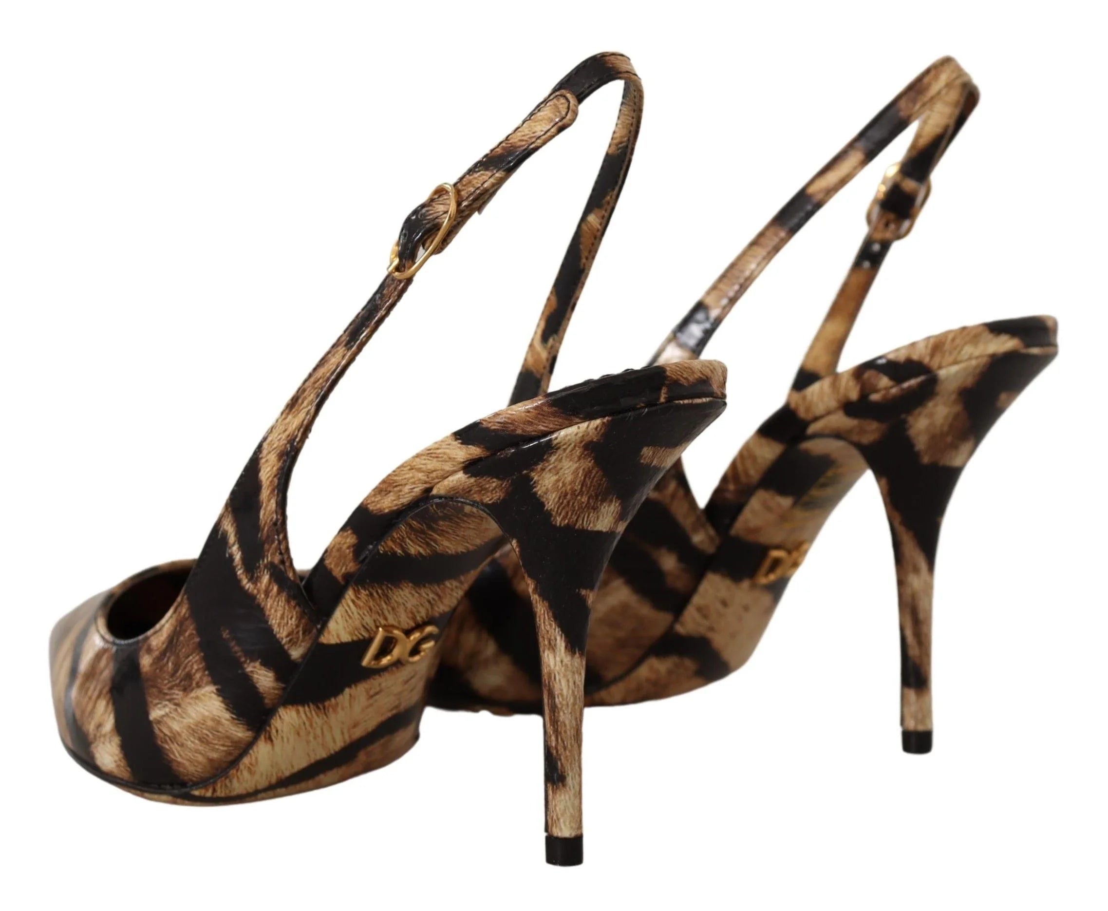 Dolce & Gabbana Brown Slingbacks Leather Tiger Shoes - Heels