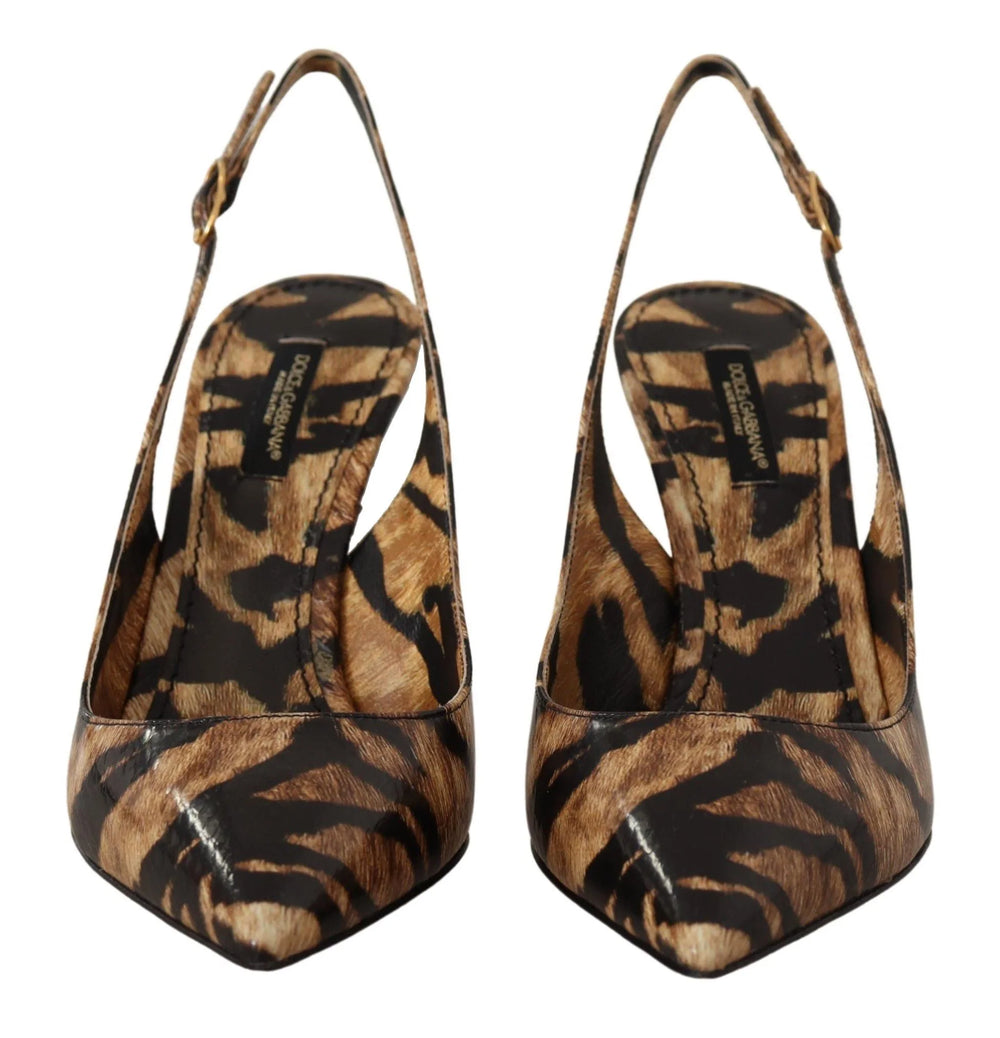 Dolce & Gabbana Brown Slingbacks Leather Tiger Shoes - Heels