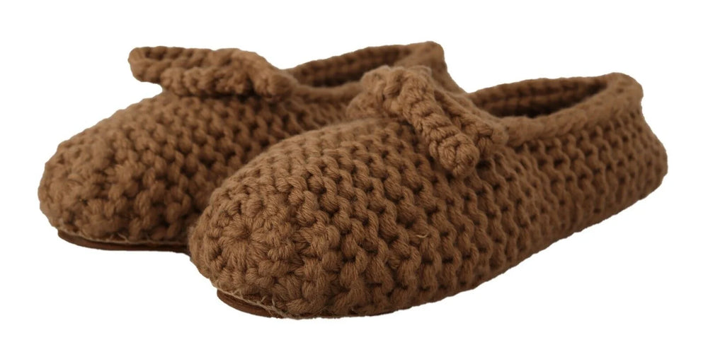 Dolce & Gabbana Brown Slip On Ballerina Flats Wool Knit Shoes - Flats