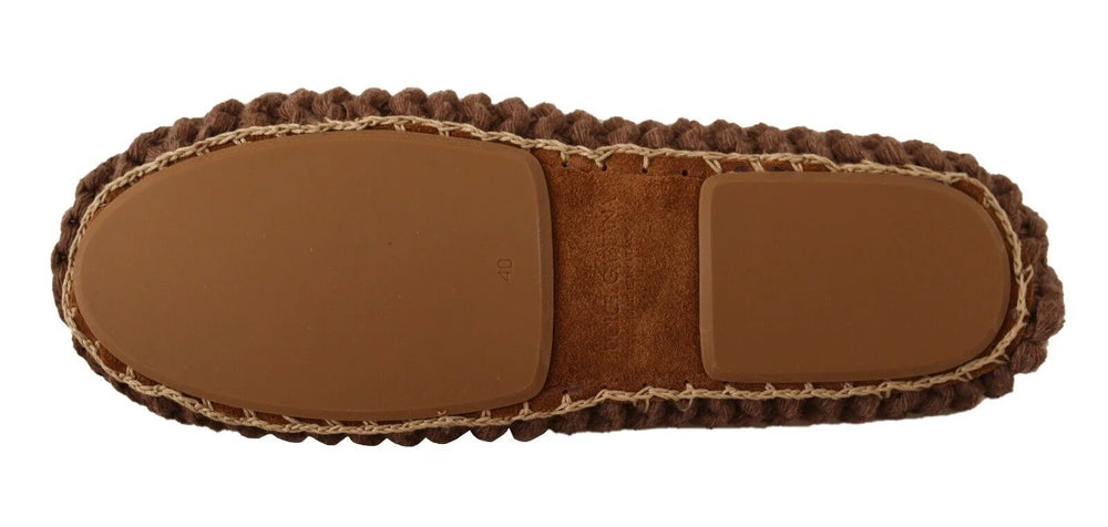 Dolce & Gabbana Brown Slip On Ballerina Flats Wool Knit Shoes - EU40/US9.5 - Flats