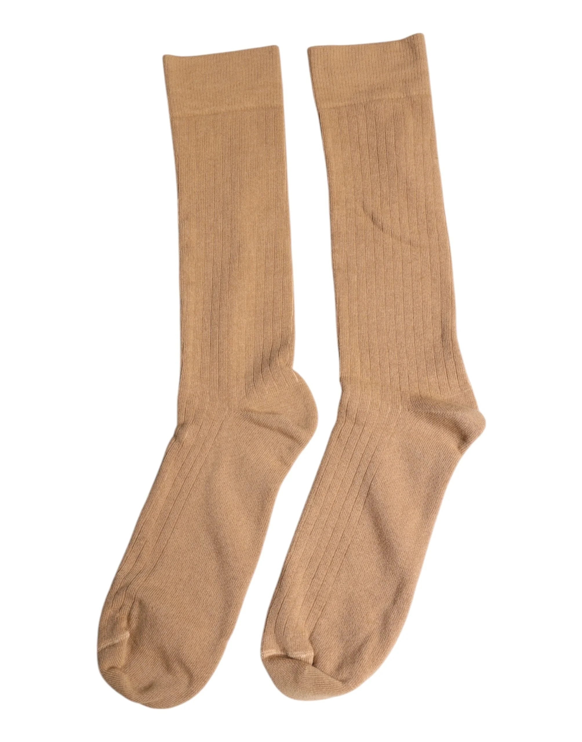 Dolce & Gabbana Brown Solid Cotton Mid Calf Men Socks - L